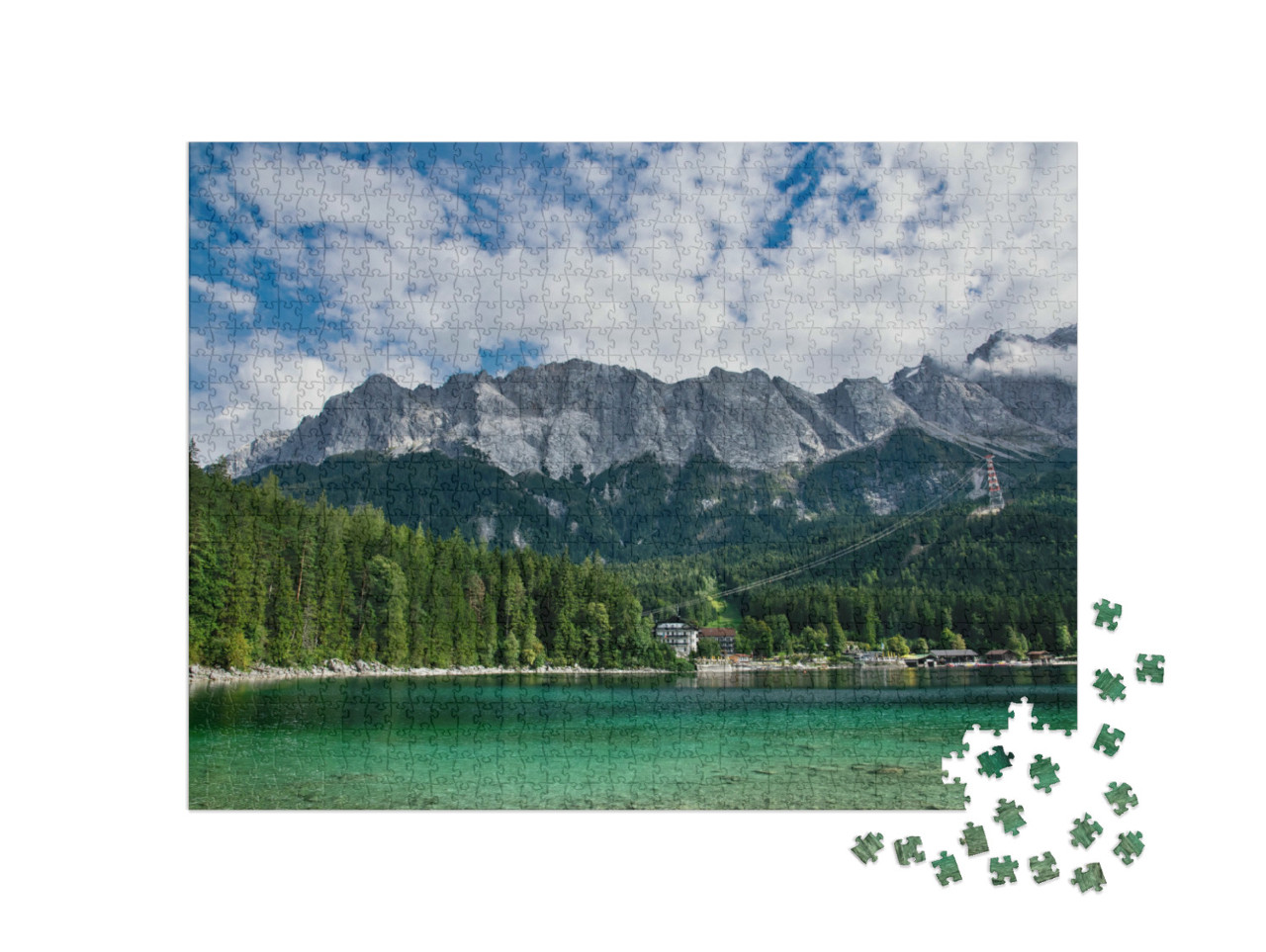 puzzle 1000 dílků „Eibsee před Zugspitze v Bavorsku, Německo“