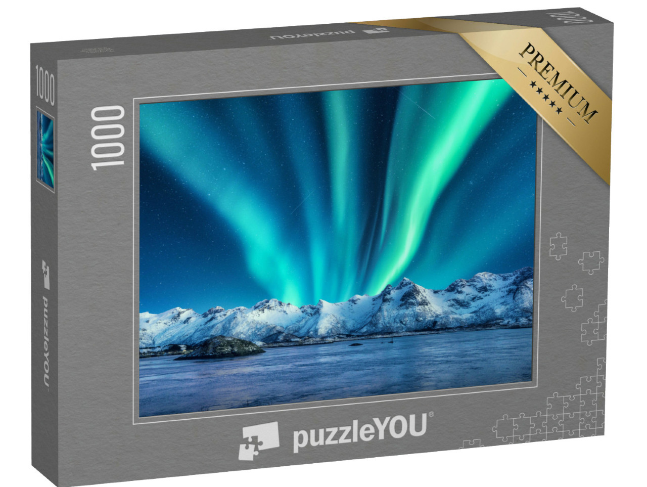 puzzle 1000 dílků „Polární záře nad zasněženými horami na Lofotách, Norsko“