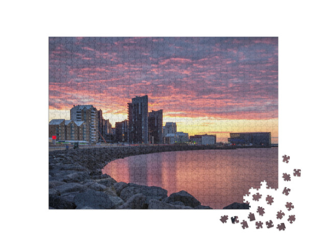 puzzle 1000 dílků „Západ slunce nad Reykjavíkem“