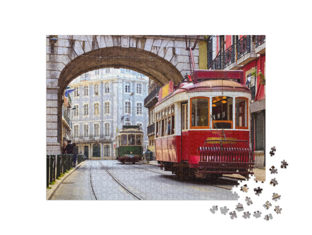 puzzle 1000 dílků „Retro tramvaj ve čtvrti Alfama, Lisabon“