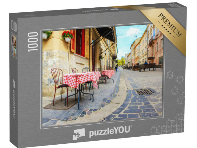 puzzle 1000 dílků „Malebná atmosféra: kavárna ve starém centru Lvova, Ukrajina“