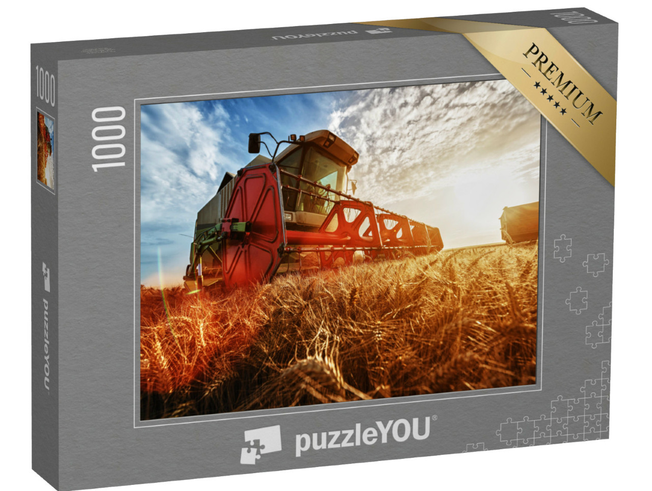 puzzle 1000 dílků „Kombajn sklízející pšenici na poli“