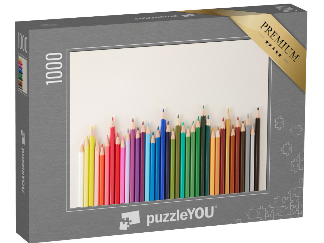 puzzle 1000 dílků „Barevné tužky na bílém pozadí“