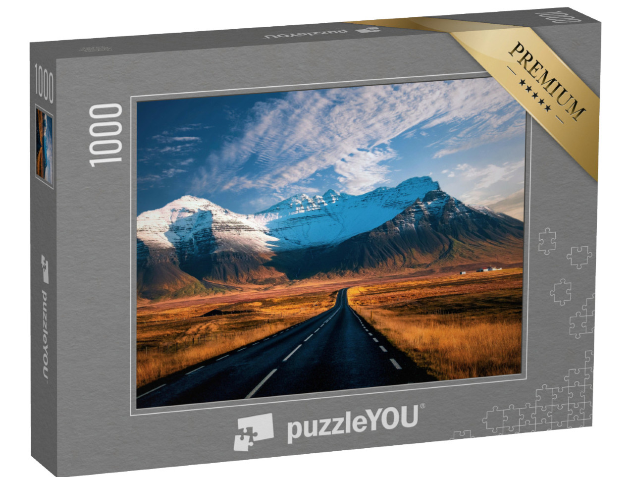 puzzle 1000 dílků „Krásné hory s dramatickou oblohou podél okružní silnice, silnice č. 1 na Islandu“