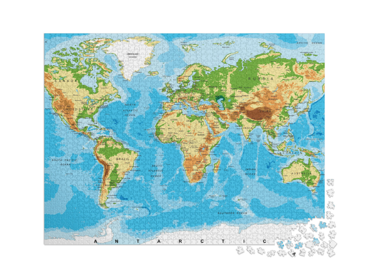 puzzle 2000 dílků „Fyzická mapa světa“