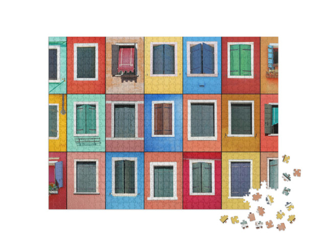 puzzle 1000 dílků „Koláž barevných oken v Buranu, Benátky, Itálie“