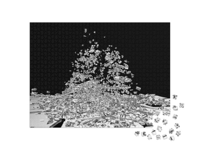 puzzle 1000 dílků „Rozbité sklo na kousky izolované na černém pozadí...“