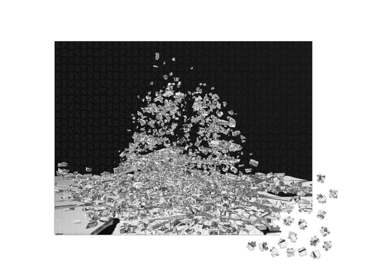 puzzle 1000 dílků „Rozbité sklo na kousky izolované na černém pozadí...“