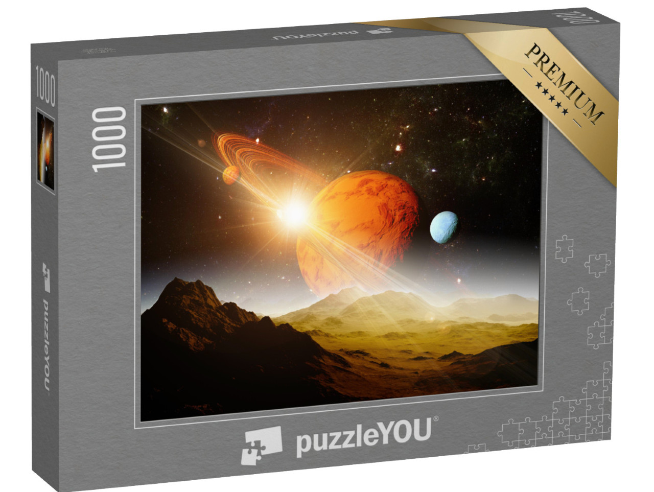 puzzle 1000 dílků „Pohled na planety a vesmír z povrchu Měsíce“