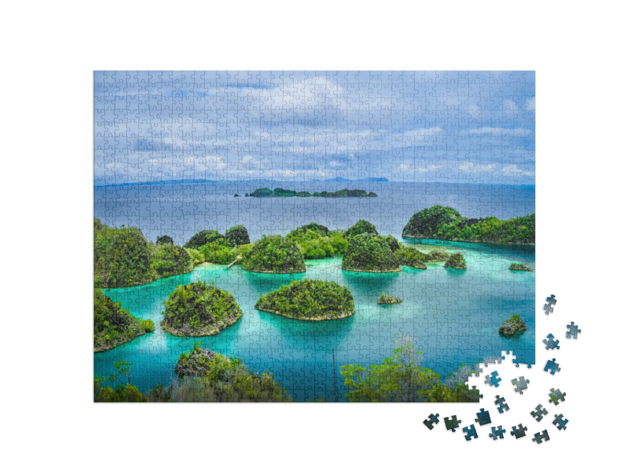 puzzle 1000 dílků „Modrá laguna se zelenými skalami, Raja Ampat, Západní Papua, Indonésie“