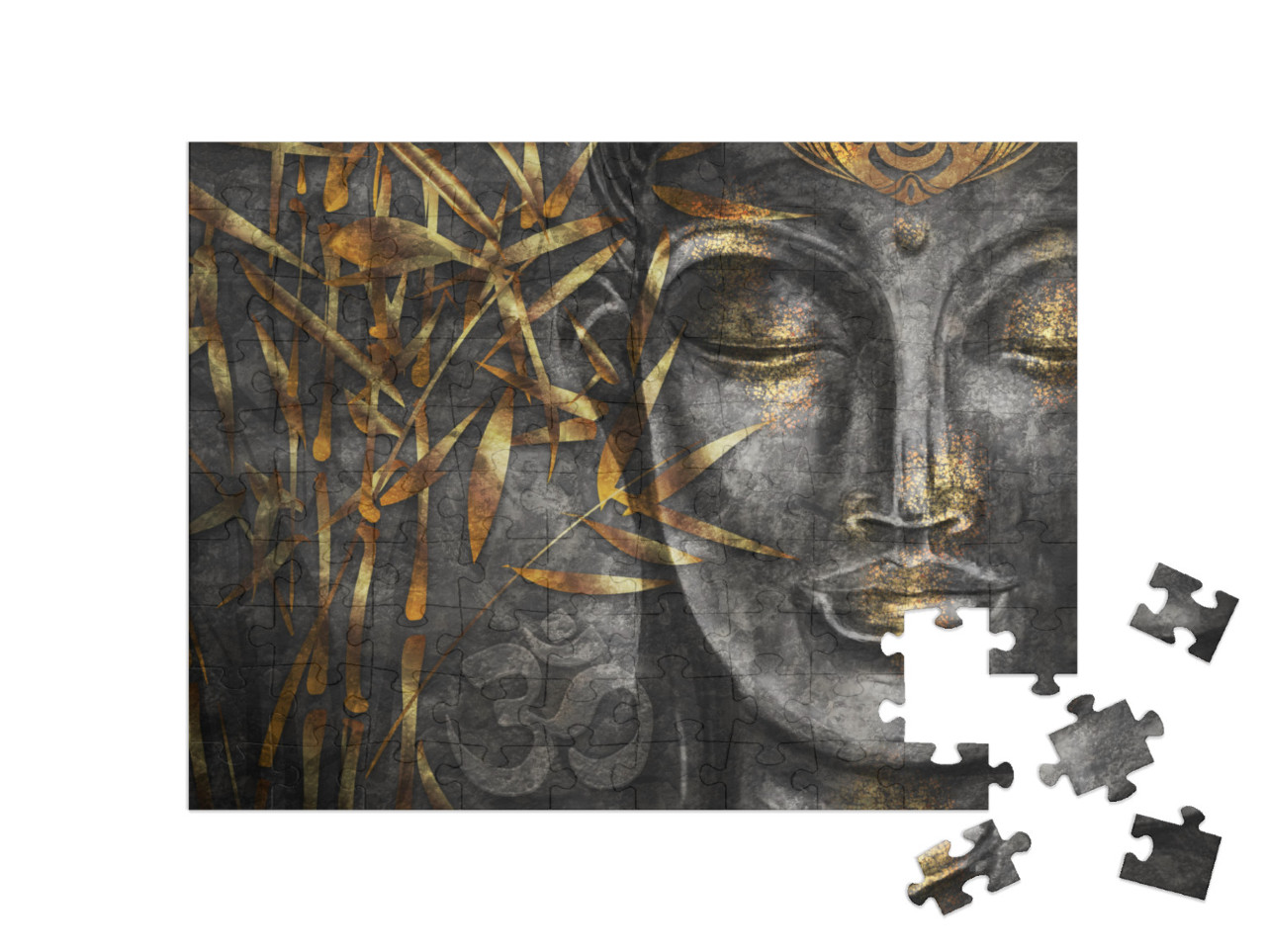 puzzle 100 dílků „Digitální umělecká koláž v kombinaci s akvarelem: Buddha Bodhisattva“