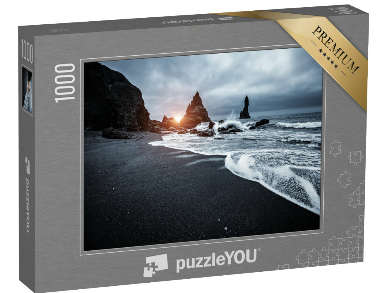 puzzle 1000 dílků „Trollí prsty, čedičové skály na pláži Reynisfjara, Island“