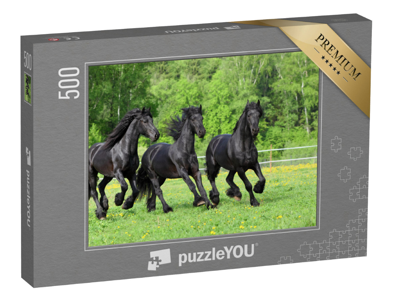 puzzle 500 dílků „Fríští koně cválají na pastvině“
