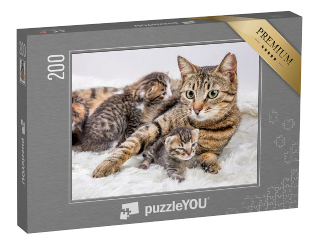 puzzle 200 dílků „Matka kočka a kotě, kotě“