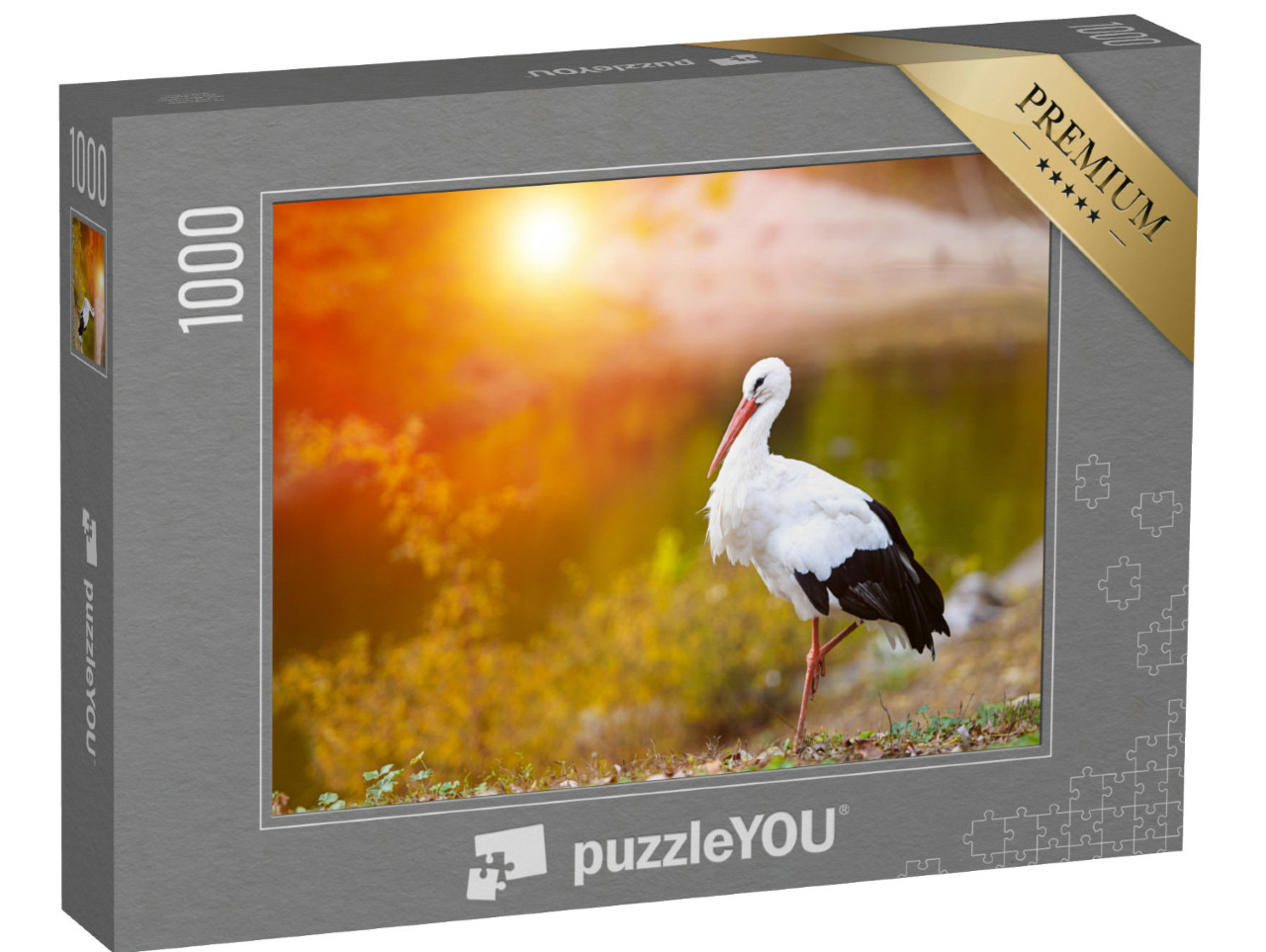 puzzle 1000 dílků „Čáp bílý ve večerním světle“
