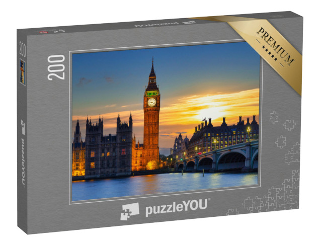 puzzle 200 dílků „Big Ben a Westminsterský most při západu slunce, Londýn“