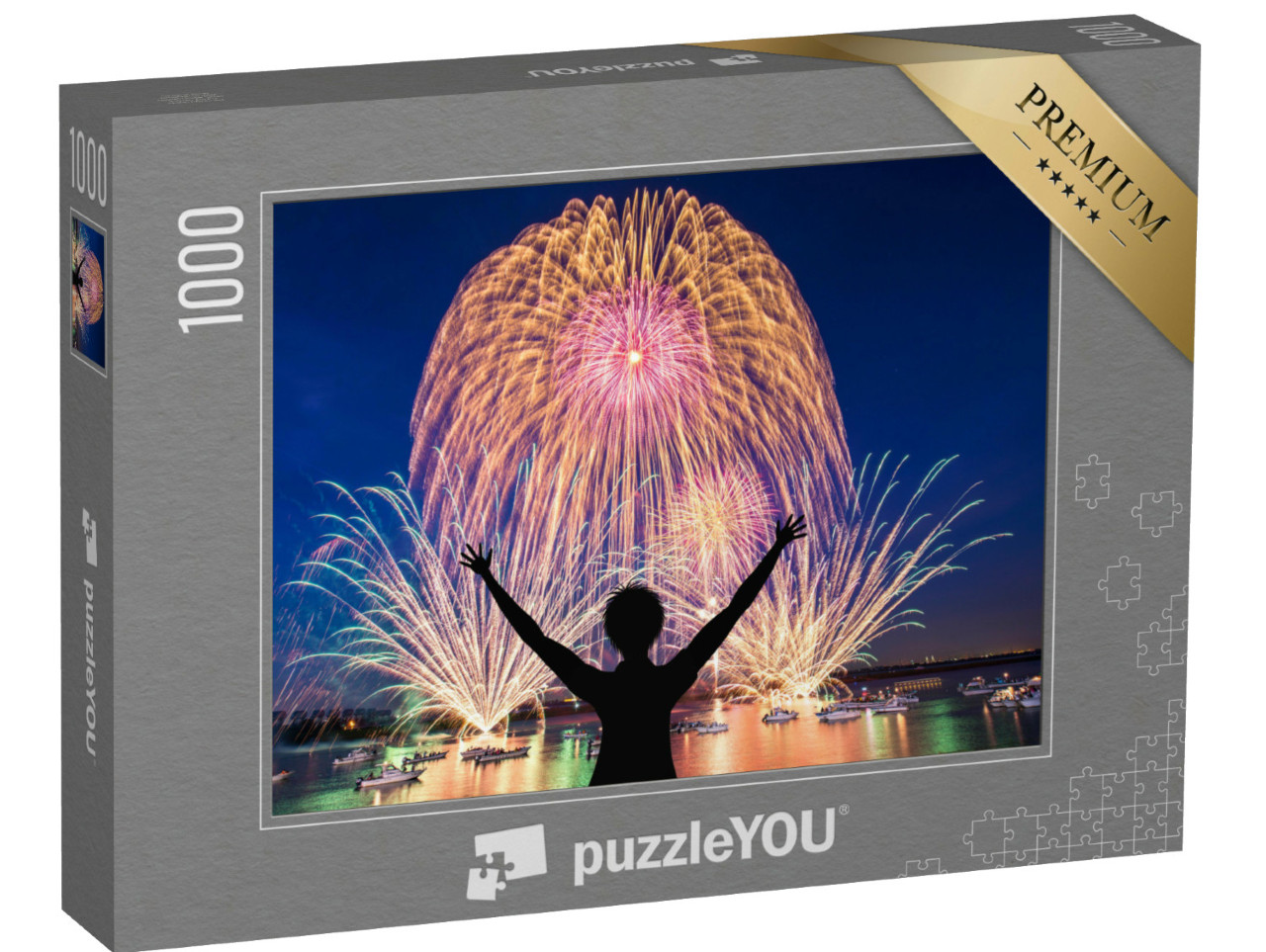 puzzle 1000 dílků „Ohňostroj zapůsobil na siluetu muže, který...“