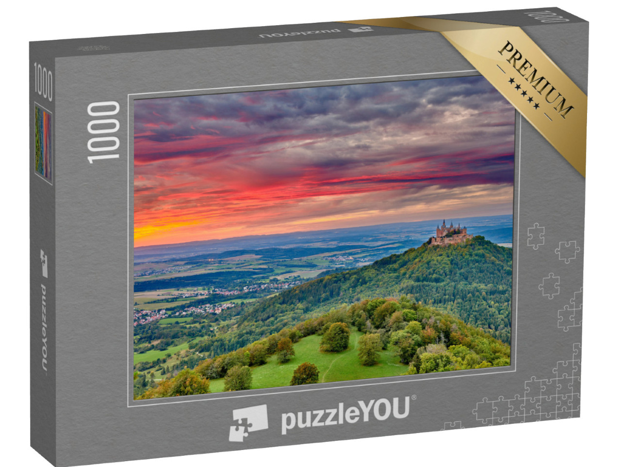 puzzle 1000 dílků „Zámek Hohenzollern: Vrchol hory při západu slunce“