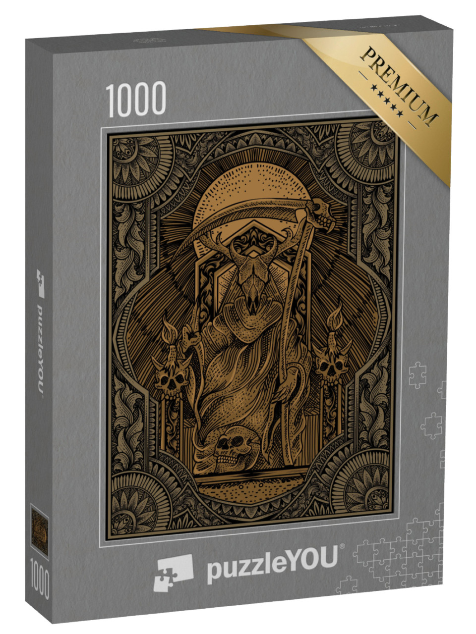 puzzle 1000 dílků „Satan na gotické rytině ve stylu ornamentu“