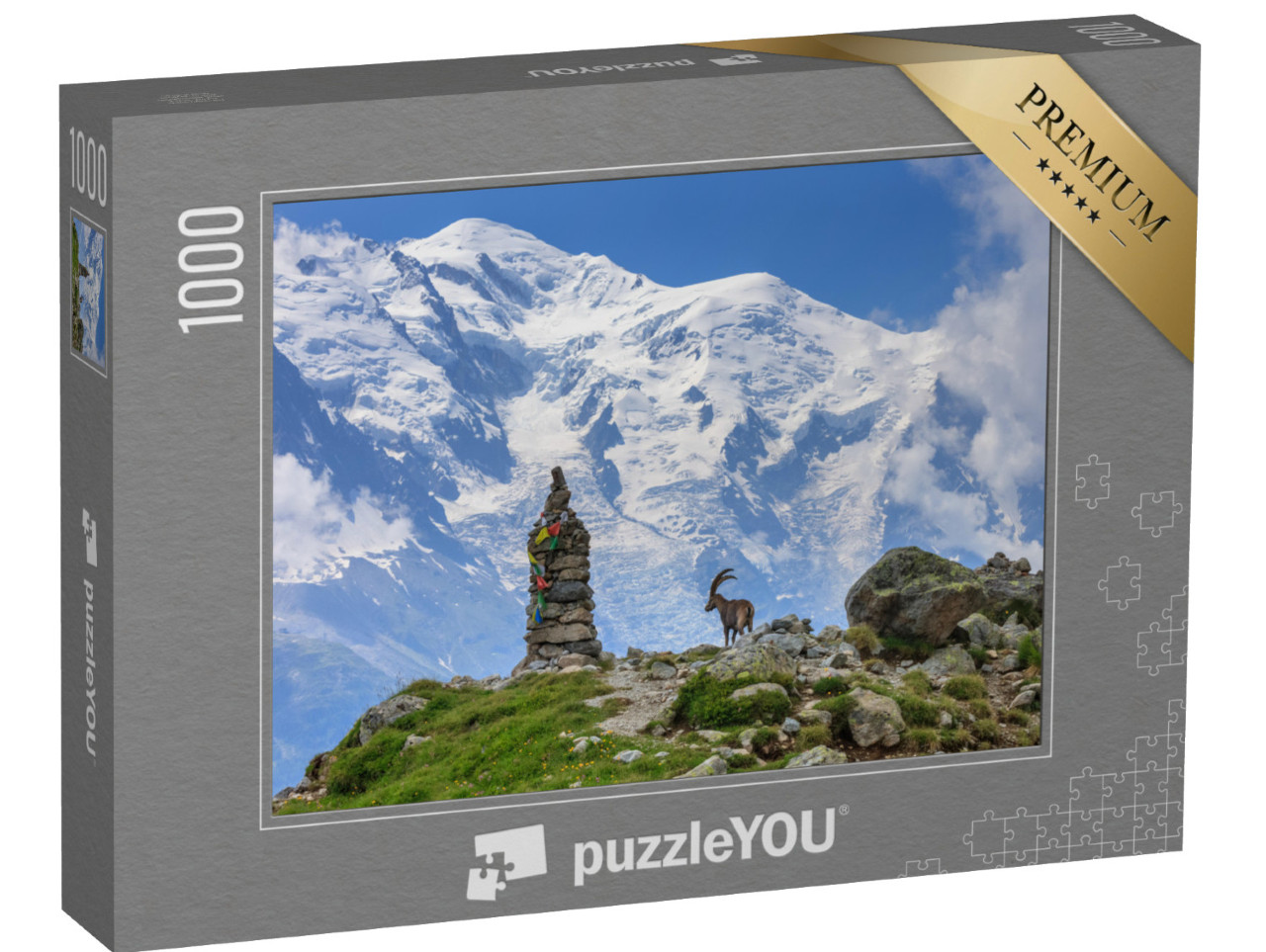 puzzle 1000 dílků „Kozorožec alpský před Mont Blancem, Francie“