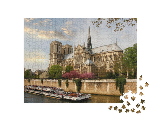 puzzle 1000 dílků „Paříž, Notre Dame s lodí na Seině, Francie“