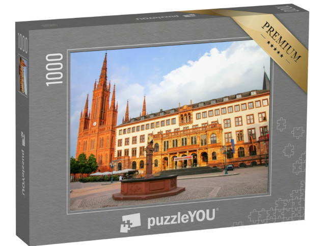 puzzle 1000 dílků „Zámecké náměstí s tržním kostelem a Novou radnicí ve Wiesbadenu, Hesensko, Německo“
