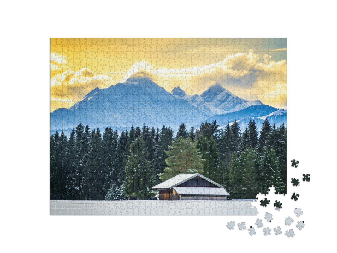 puzzle 1000 dílků „Hory Karwendel a Wetterstein u Wallgau, Německo“