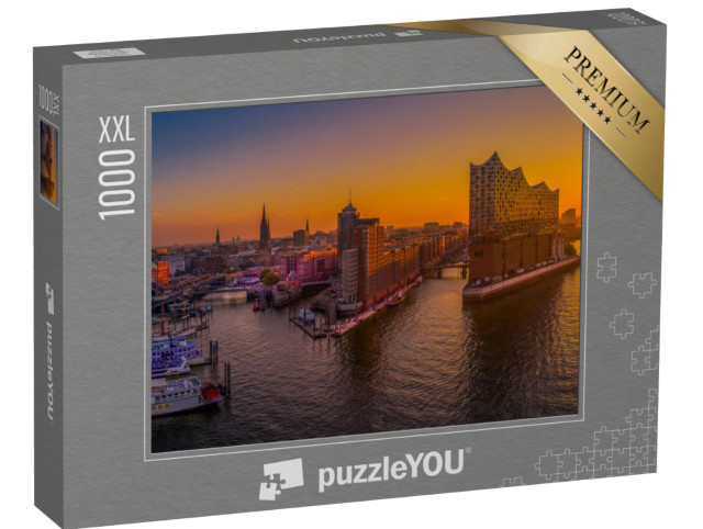 puzzle 1000 dílků XXL „Východ slunce nad Hamburkem s koncertním sálem Elbphilharmonie“