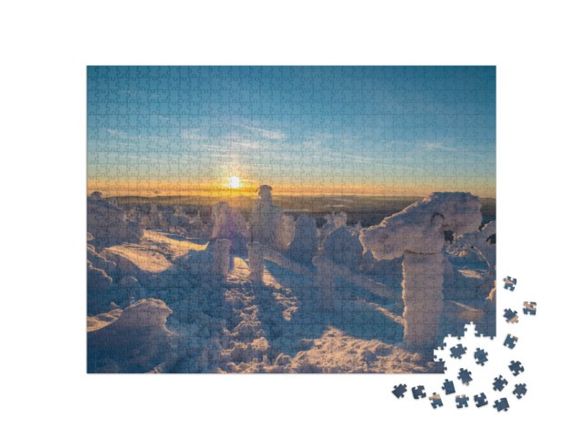 puzzle 1000 dílků „Zimní západ slunce na Fichtelbergu“