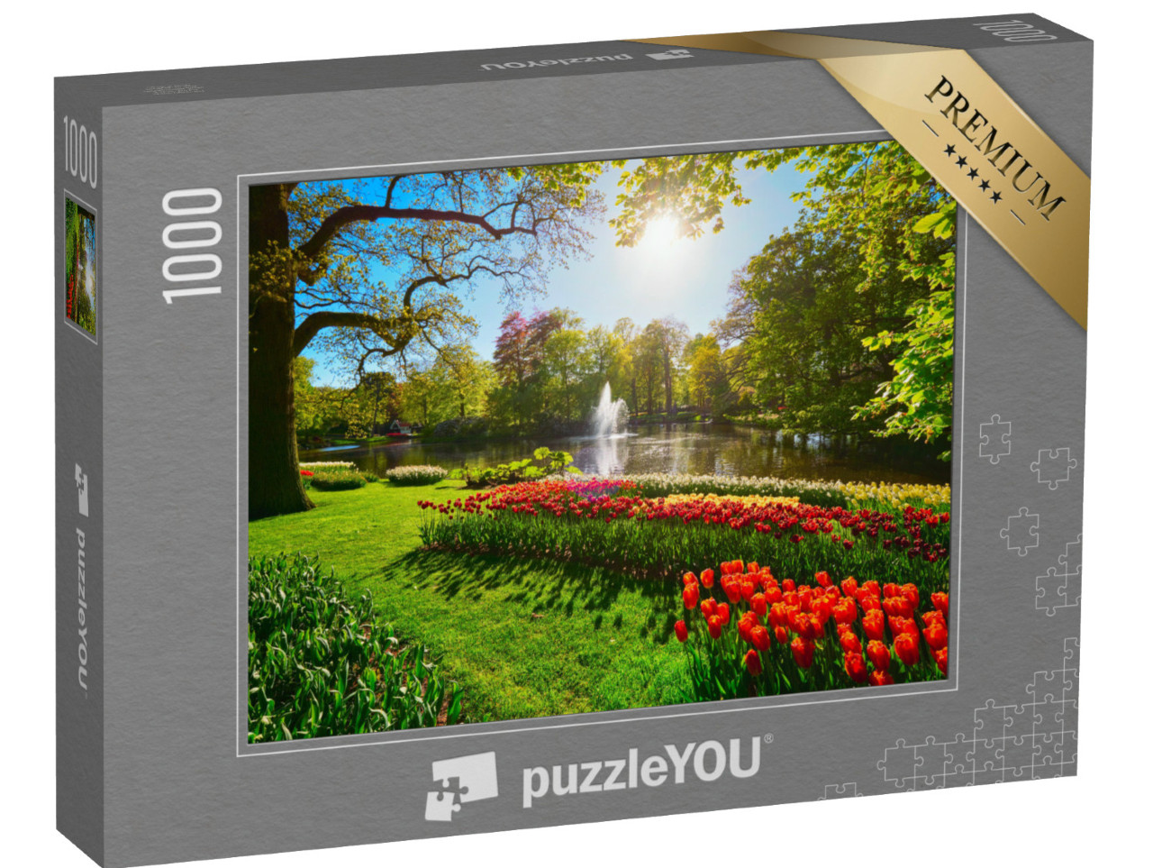 puzzle 1000 dílků „Keukenhof s kvetoucími tulipány, Lisse, Nizozemsko“