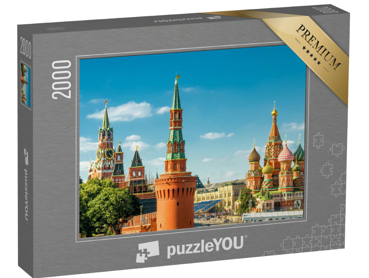 puzzle 2000 dílků „Panoramatický pohled na Rudé náměstí s moskevským Kremlem a chrámem sv. Basila“