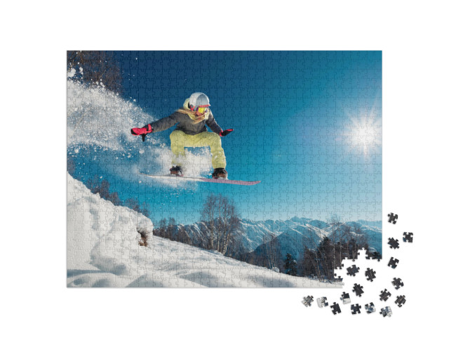 puzzle 1000 dílků „Snowboardista skáče“