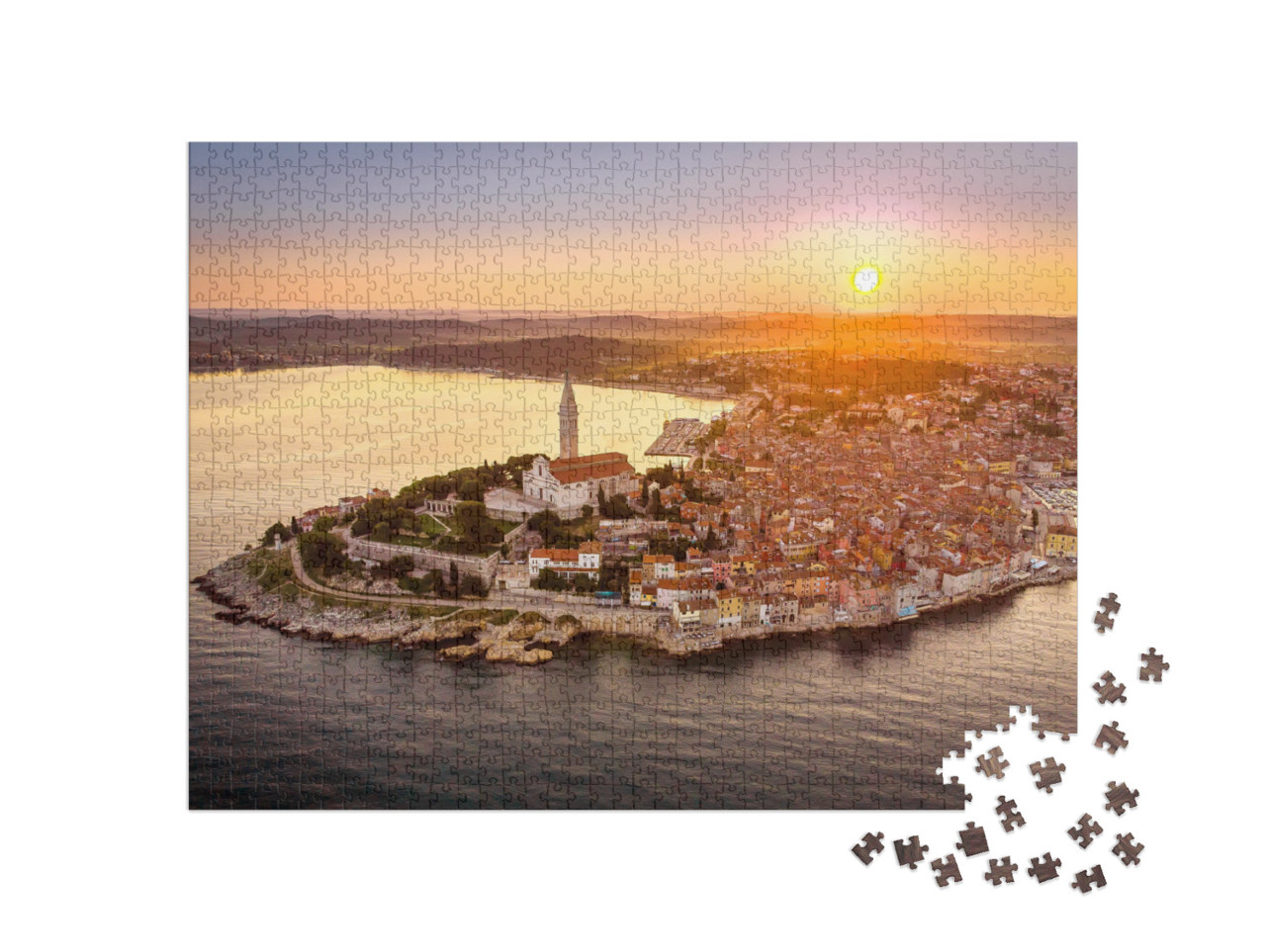 puzzle 1000 dílků „Východ slunce ze vzduchu v Rovinji, Chorvatsko“