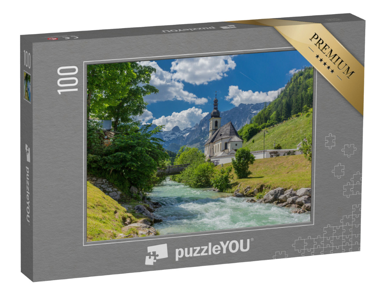 puzzle 100 dílků „Podhůří Berchtesgadenu v Alpách: Ramsau a okolí“