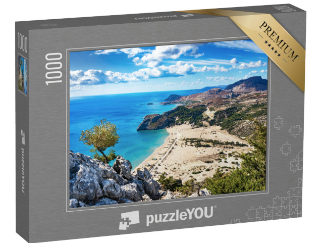 puzzle 1000 dílků „Pláž se zlatým pískem: Tsambika, Rhodos, Řecko“