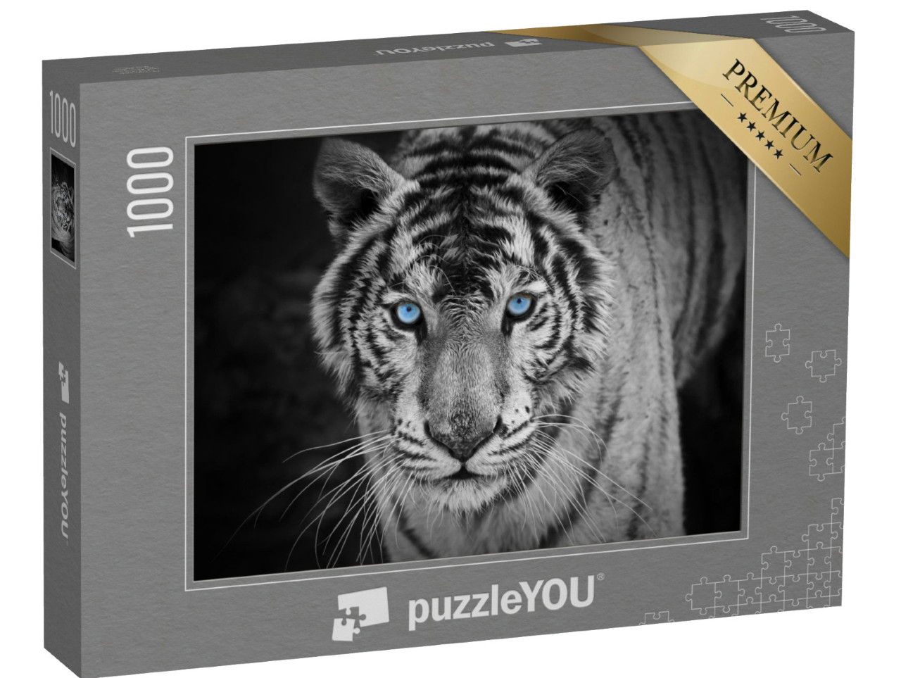 puzzle 1000 dílků „Portrét bílého tygra s pronikavýma modrýma očima“