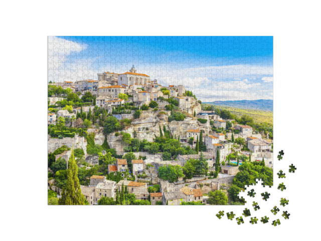 puzzle 1000 dílků „Středověké město: pohled na Gordes, Provence, Francie“