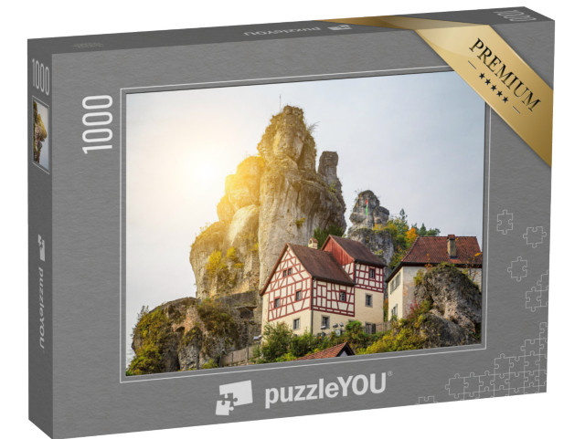 puzzle 1000 dílků „Hrázděné domy na skále v historické staré církevní obci Tüchersfeld, Bavorsko“