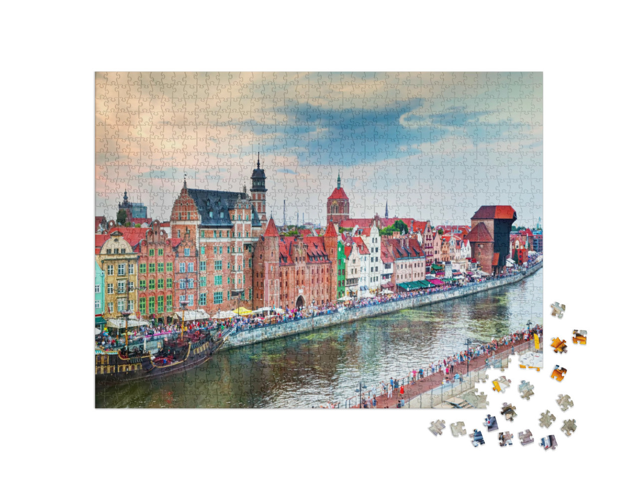 puzzle 1000 dílků „Pohled shora na staré centrum Gdaňsku a řeku Motlavu, Polsko“