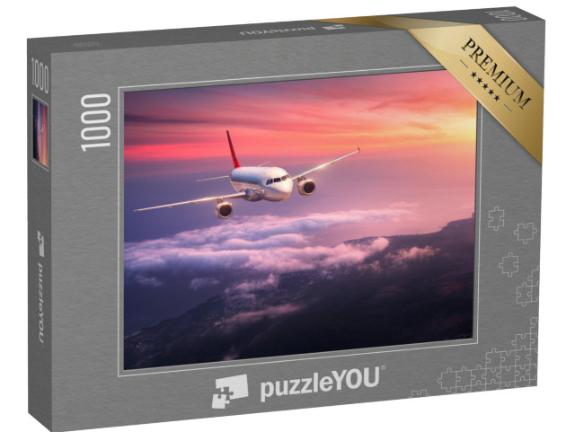 puzzle 1000 dílků „Osobní letadlo letící po rudé večerní obloze“