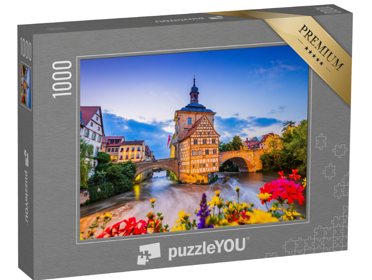 puzzle 1000 dílků „Bamberg, Německo: Stará radnice nad řekou Regnitz“