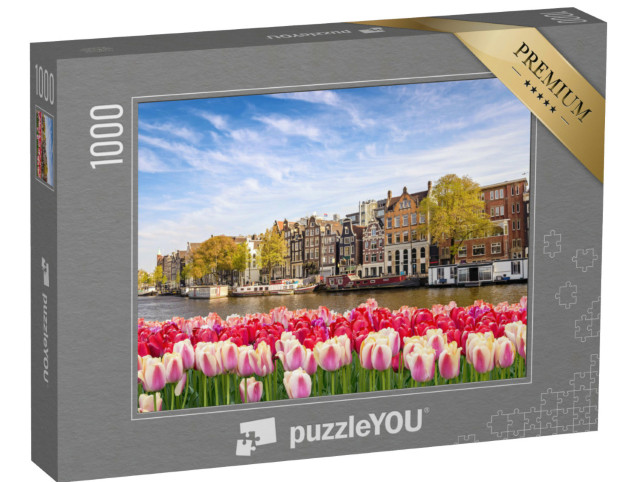 puzzle 1000 dílků „Panorama Amsterdamu s jarními tulipány, Holandsko“