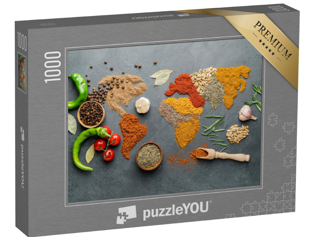 puzzle 1000 dílků „Mapa světa z různých druhů koření“