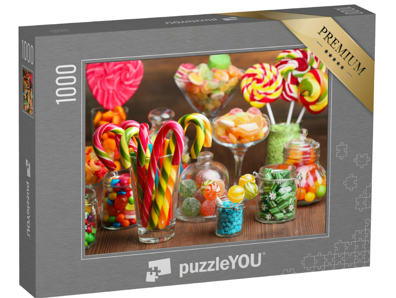 puzzle 1000 dílků „Barevné bonbony ve sklenicích jako tyčinka“