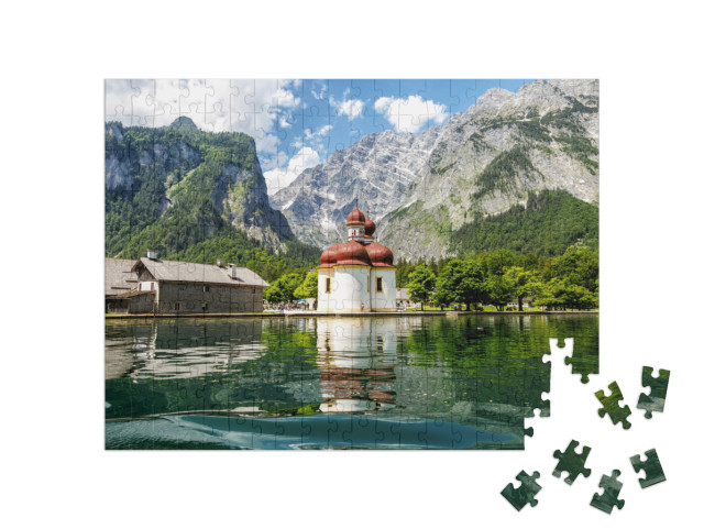 puzzle 200 dílků „Pohled na kostel svatého Bartoloměje od jezera Königssee, Bavorsko“