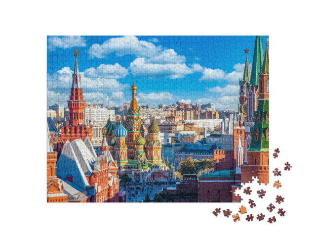 puzzle 1000 dílků „Rudé náměstí s Kremlem a chrámem Vasila Blaženého, Moskva“