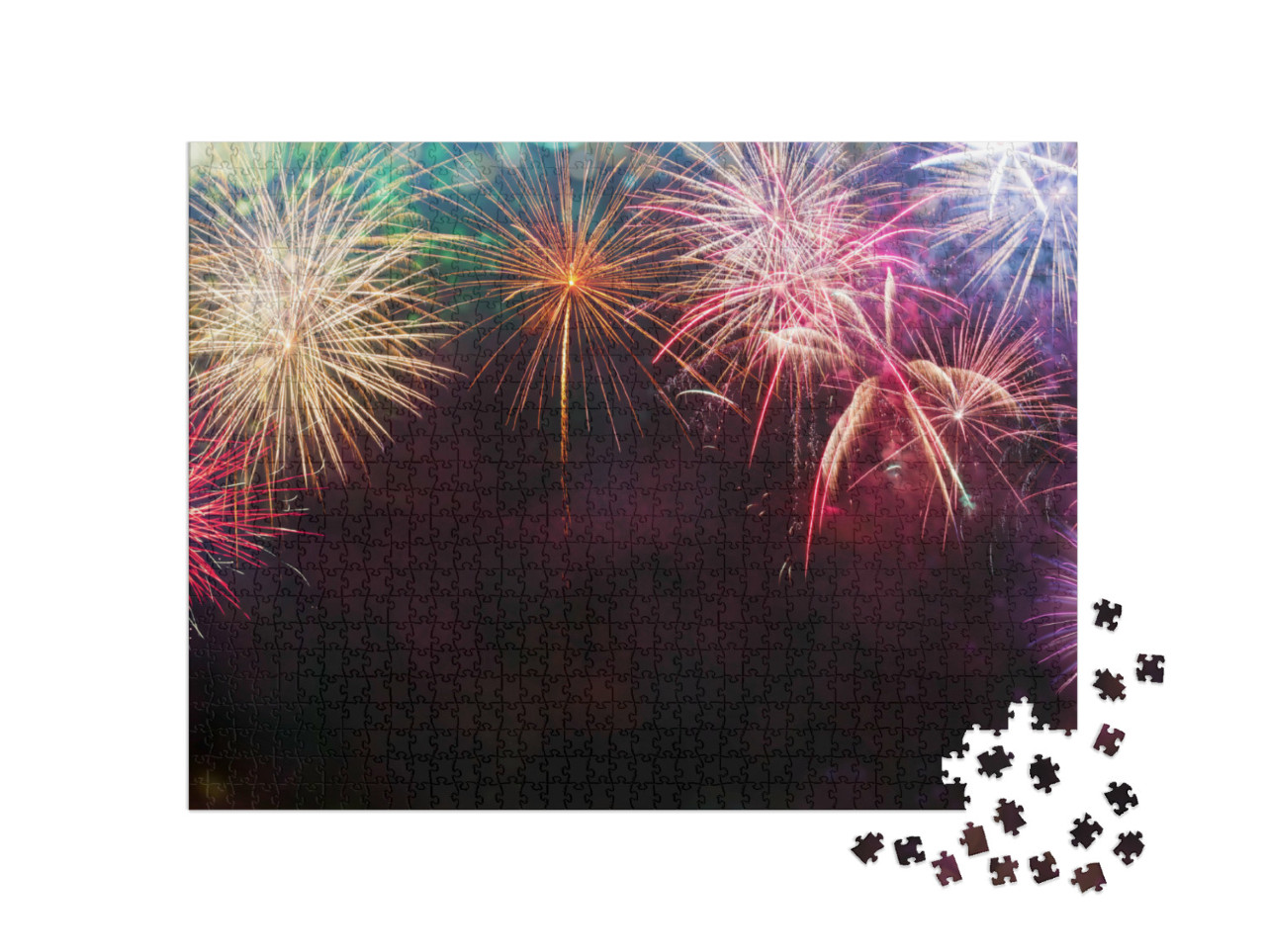 puzzle 1000 dílků „Abstraktní barevné pozadí ohňostroje s volným prostorem pro...“