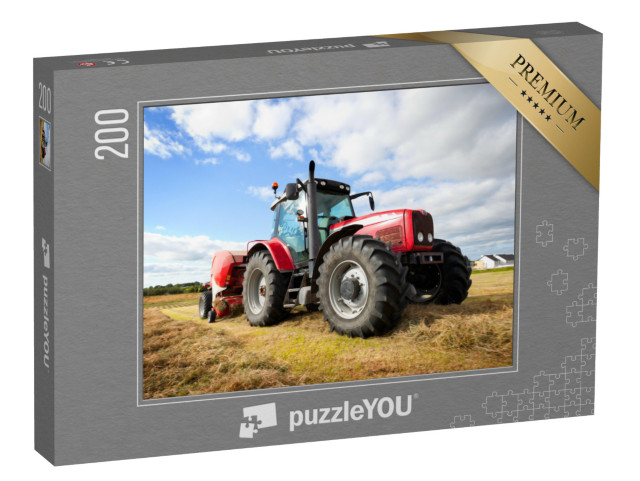 puzzle 200 dílků „Velký traktor sbírá kupky sena na poli“