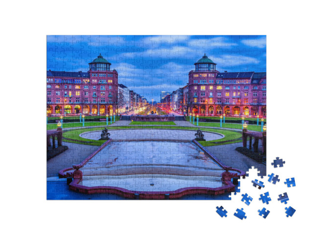 puzzle 500 dílků „Friedrichsplatz, městský park v zimě, Mannheim, Německo“