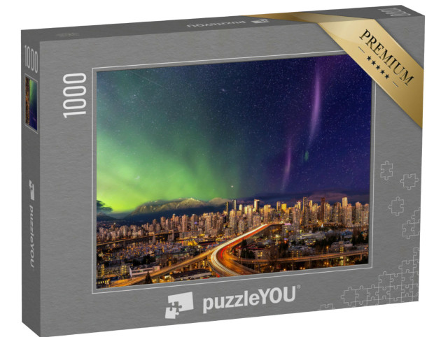 puzzle 1000 dílků „Centrum Vancouveru s polární září“